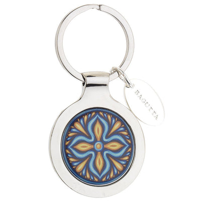 Bagutta Portachiavi Tondo Maiolica Motivo Rosone Blu e Arancione 7 cm