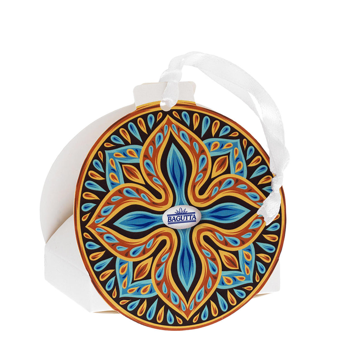Bagutta Portachiavi Tondo Maiolica Motivo Rosone Blu e Arancione 7 cm