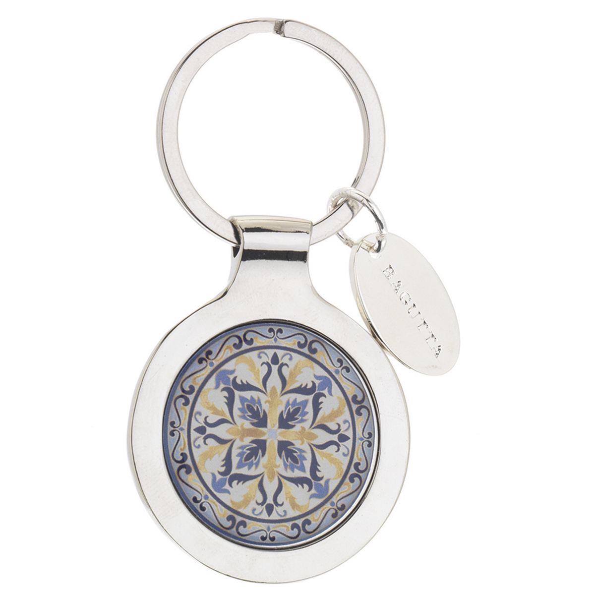 Bagutta Portachiavi Tondo Maiolica Motivo Stella Blu e Gialla 7 cm