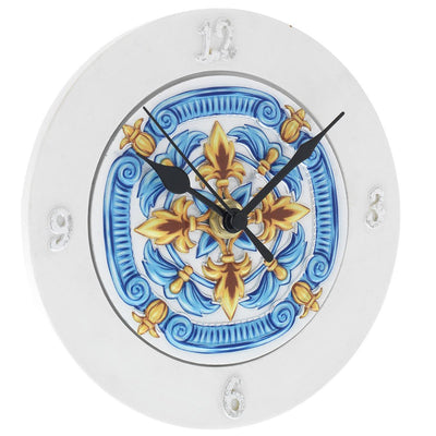 Bagutta Maioliche Orologio da Tavolo Tondo Decoro Blu e Giallo Ø 15 cm