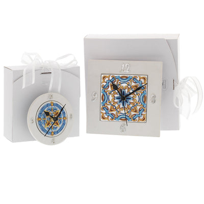 Bagutta Maioliche Orologio da Tavolo Tondo Decoro Blu e Giallo Ø 15 cm