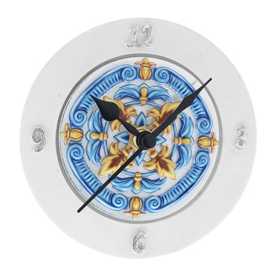 Bagutta Maioliche Orologio da Tavolo Tondo Decoro Blu e Giallo Ø 10 cm