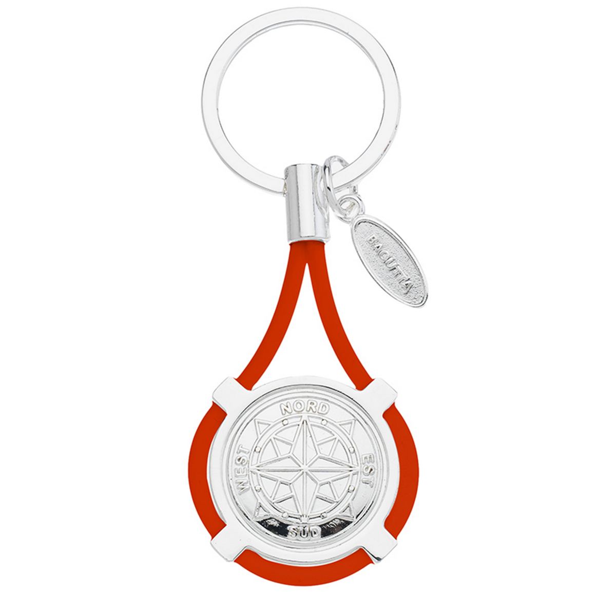 Bagutta Portachiavi Nautico con Rosa dei Venti e Cordone Arancione 9,5 cm