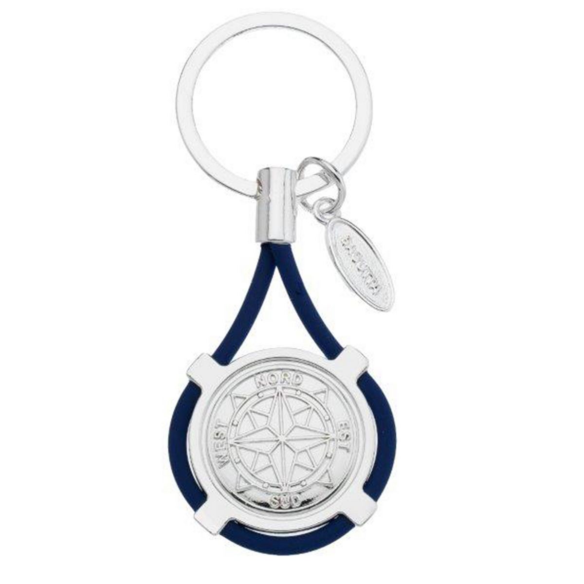 Bagutta Portachiavi Nautico con Rosa dei Venti e Cordone Blu 9,5 cm