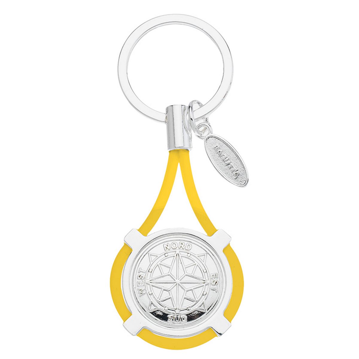 Bagutta Portachiavi Nautico con Rosa dei Venti e Cordone Giallo 9,5 cm