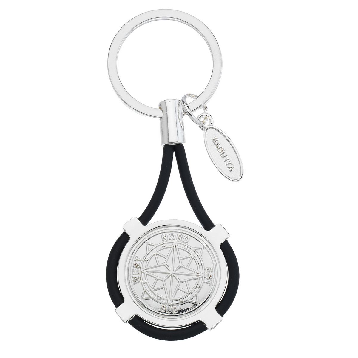 Bagutta Portachiavi Nautico con Rosa dei Venti e Cordone Nero 9,5 cm