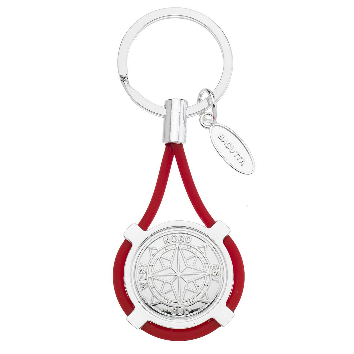 Bagutta Portachiavi Nautico con Rosa dei Venti e Cordone Rosso 9,5 cm