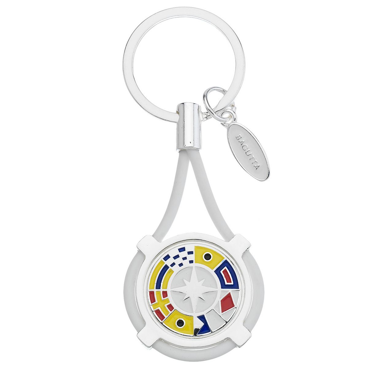 Bagutta Portachiavi Nautico con Bandiere e Cordone Bianco 9,5 cm