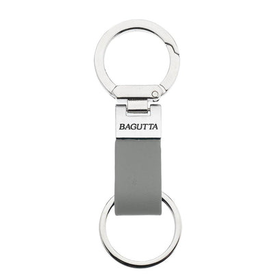 Bagutta Portachiavi Doppio Anello con Moschettone e Fascetta in Similpelle Grigia 10,5 cm