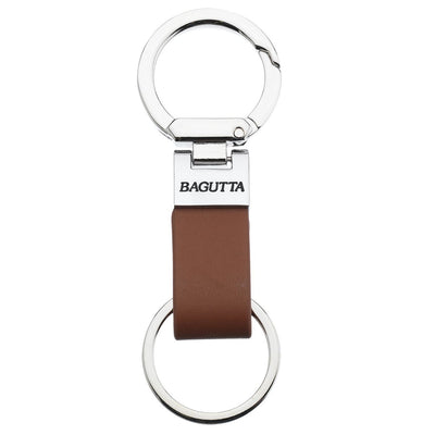 Bagutta Portachiavi Doppio Anello con Moschettone e Fascetta in Similpelle Marrone 10,5 cm