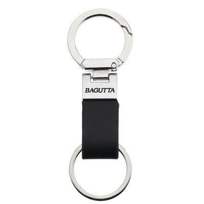 Bagutta Portachiavi Doppio Anello con Moschettone e Fascetta in Similpelle Nera 10,5 cm