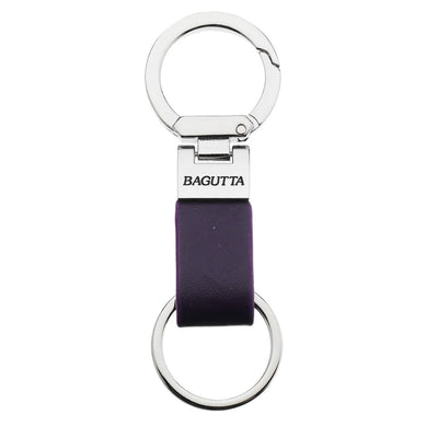 Bagutta Portachiavi Doppio Anello con Moschettone e Fascetta in Similpelle Viola 10,5 cm