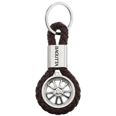 Bagutta Portachiavi con Ruota e Cordoncino Similpelle Marrone 9,5 cm