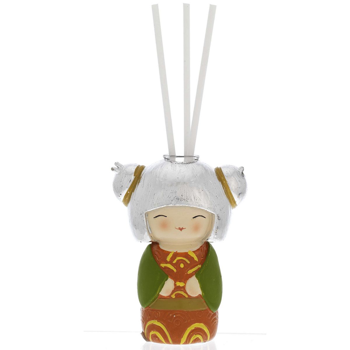 Bagutta Kokedoll Profumatore con Bastoncini, Kimono Verde Rosso e Arancione 9 cm