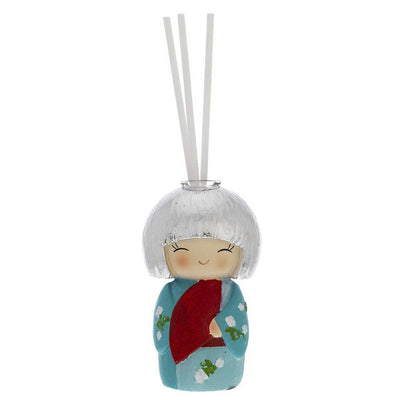 Bagutta Kokedoll Profumatore con Bastoncini, Kimono Turchese e Rosso 9 cm