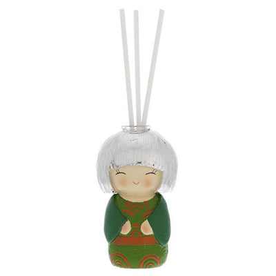 Bagutta Kokedoll Profumatore con Bastoncini, Kimono Verde e Rosso 9 cm