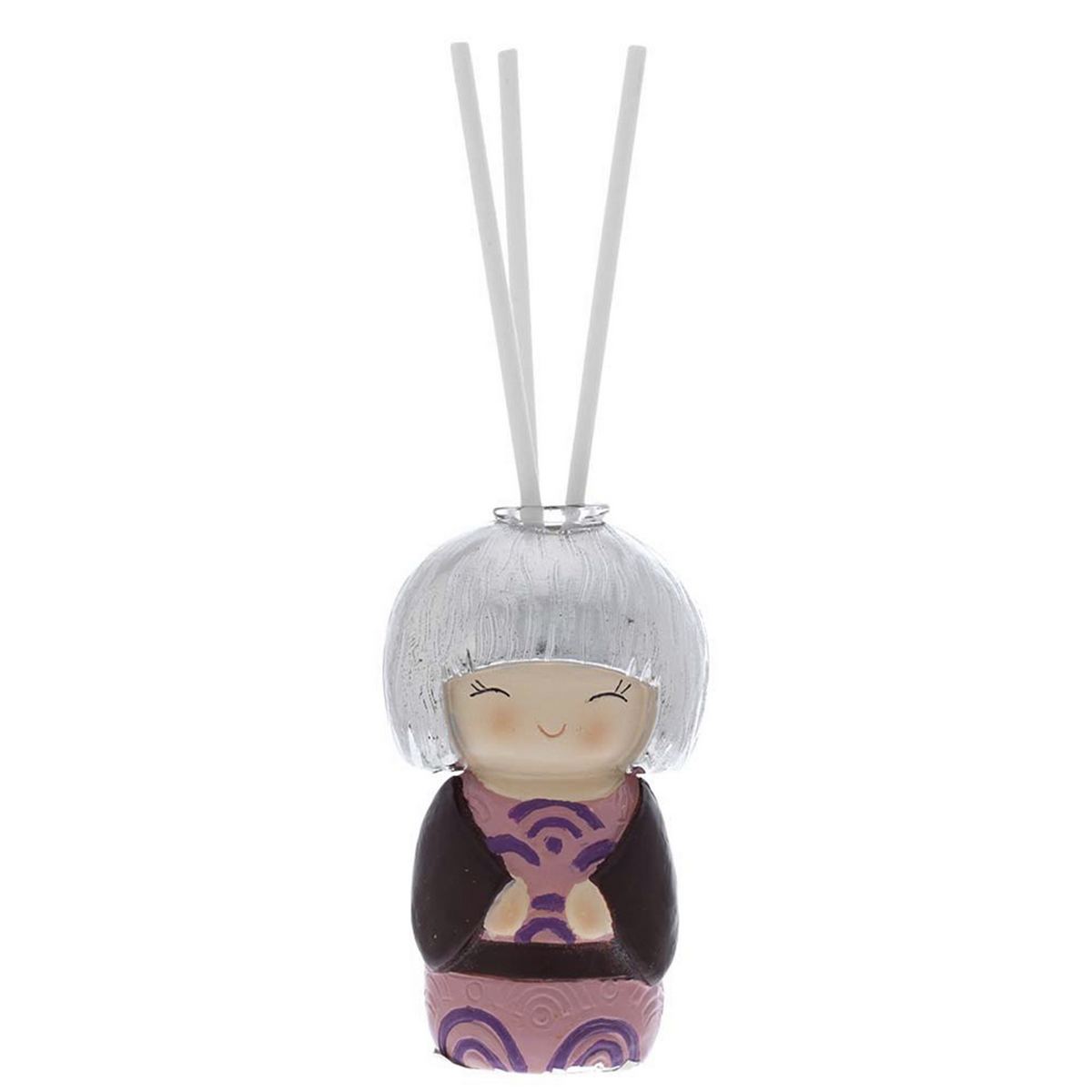 Bagutta Kokedoll Profumatore con Bastoncini, Kimono Viola e Nero 9 cm