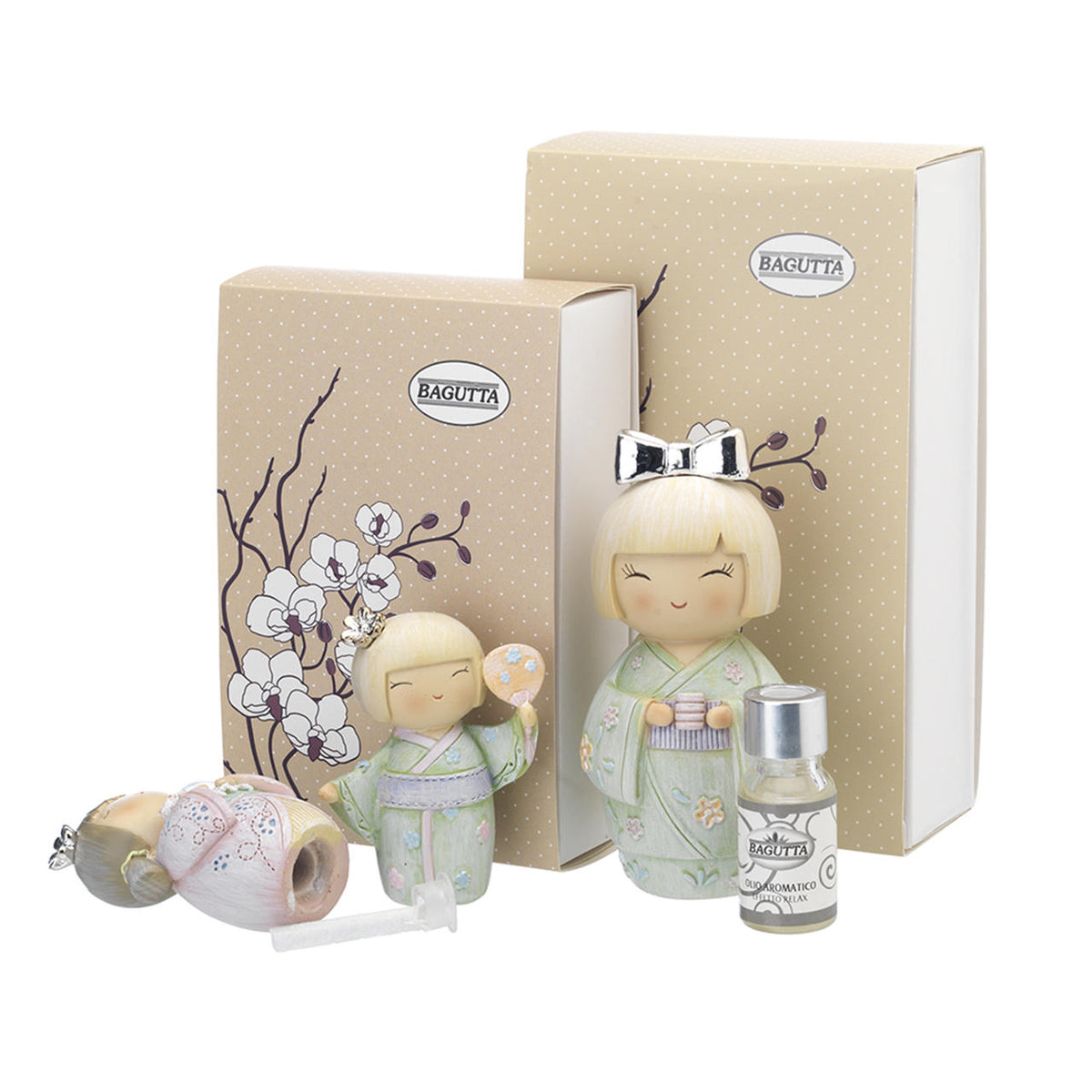 Bagutta Kokeshi Diffusore con Gatto, Kimono Rosa e Fragranza Inclusa 12,5 cm