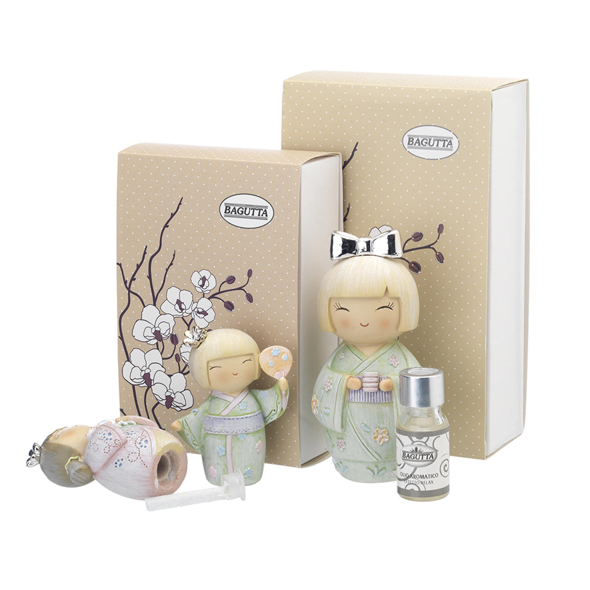 Bagutta Kokeshi Diffusore con Gatto, Kimono Rosa e Fragranza Inclusa 8,5 cm