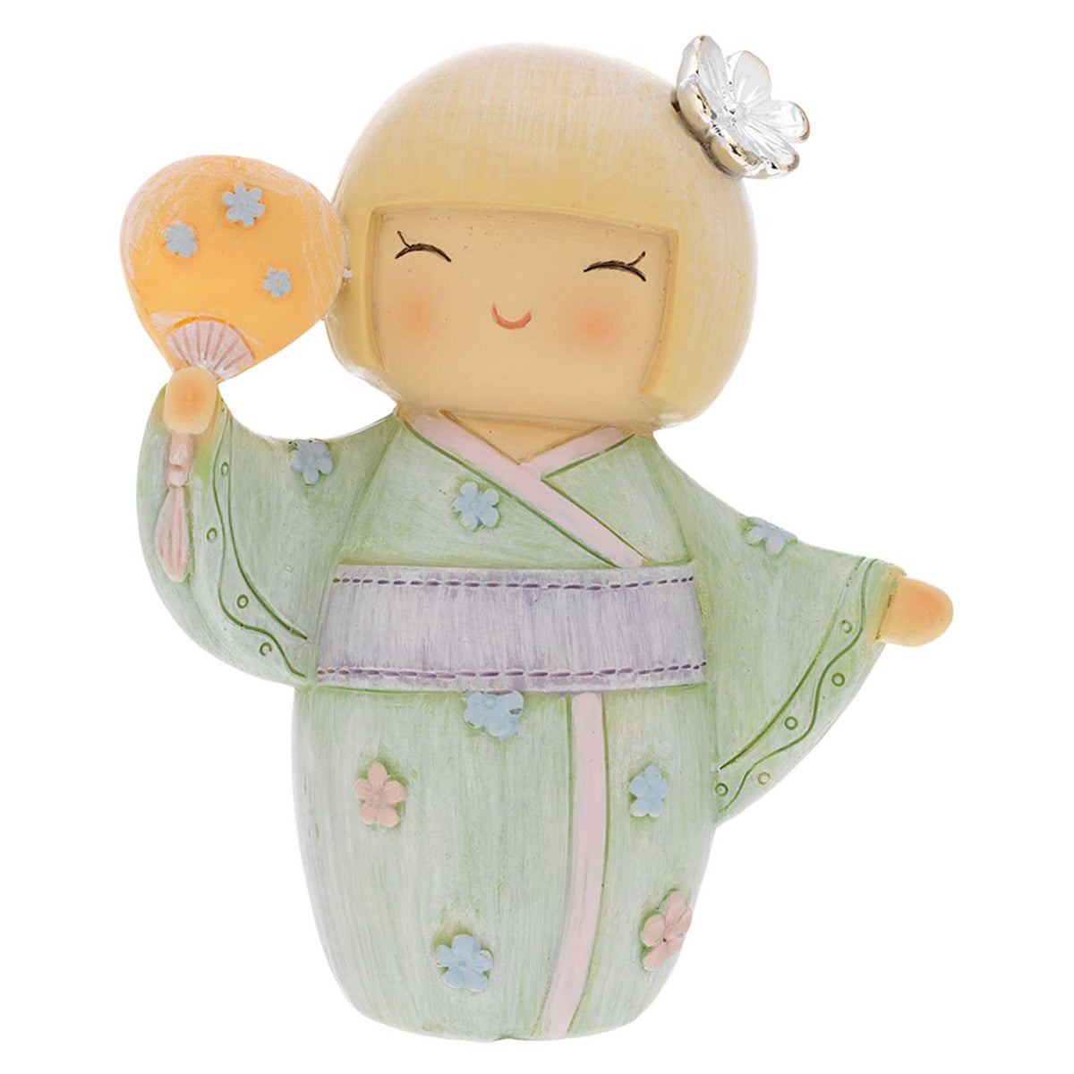 Bagutta Kokeshi Diffusore con Ventaglio, Kimono Verde e Fragranza Inclusa 12,5 cm