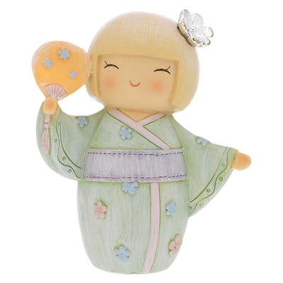 Bagutta Kokeshi Diffusore con Ventaglio, Kimono Verde e Fragranza Inclusa 12,5 cm