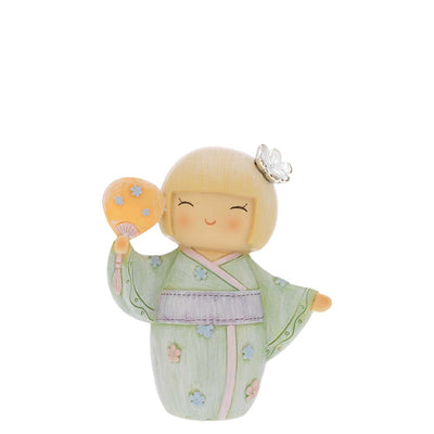 Bagutta Kokeshi Diffusore con Ventaglio, Kimono Verde e Fragranza Inclusa 8,5 cm