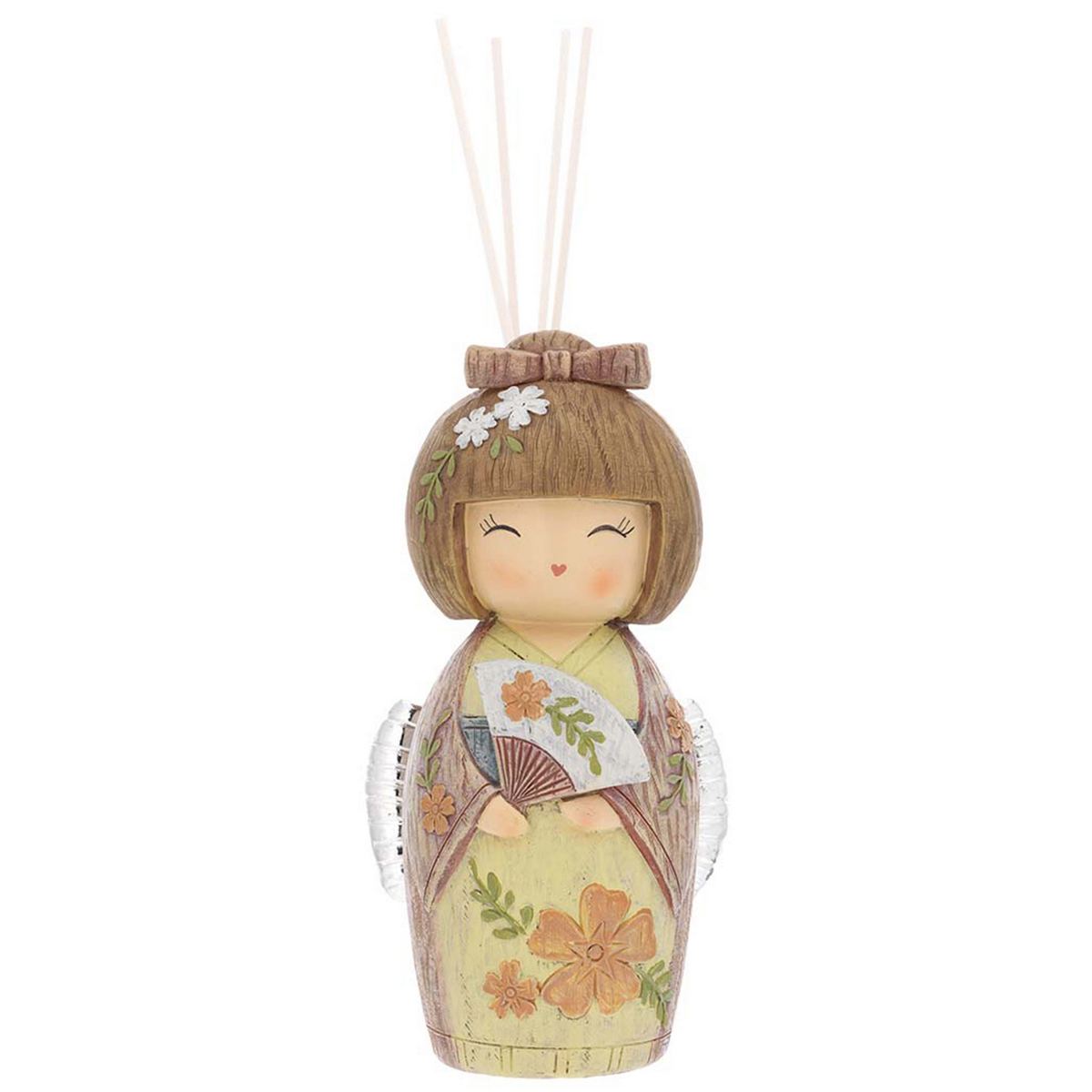 Bagutta Kokeshi Diffusore con Ventaglio, Kimono Verde e Fragranza Inclusa 13 cm