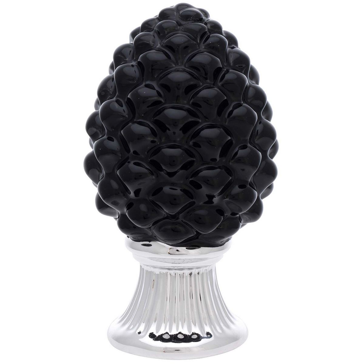 Bagutta Pigna Decorativa Nera con Base Argentata 10 cm