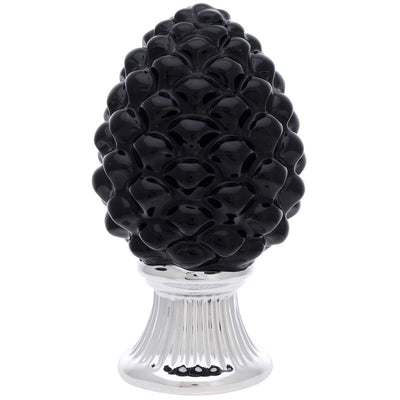 Bagutta Pigna Decorativa Nera con Base Argentata 10 cm
