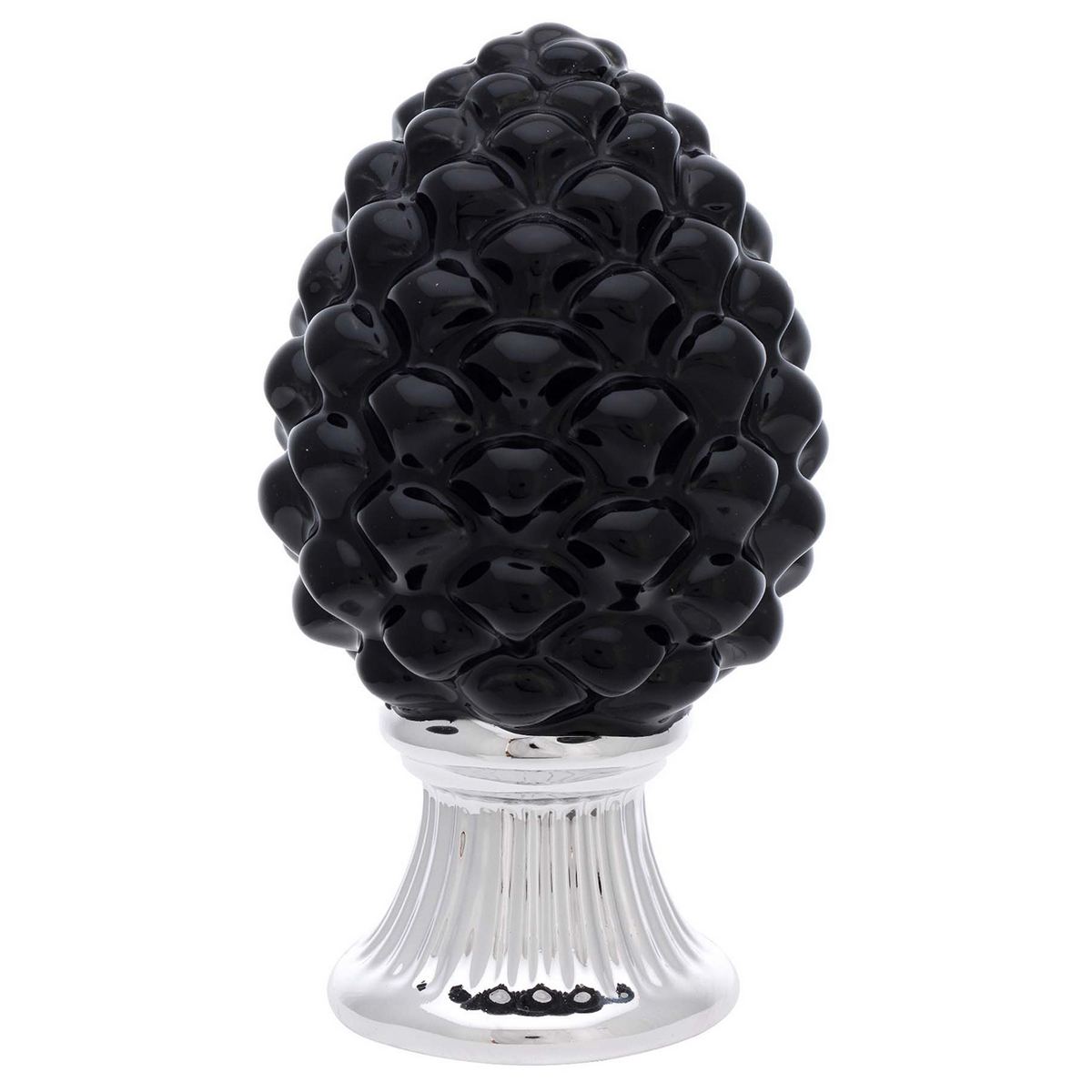 Bagutta Pigna Decorativa Nera con Base Argentata 15 cm