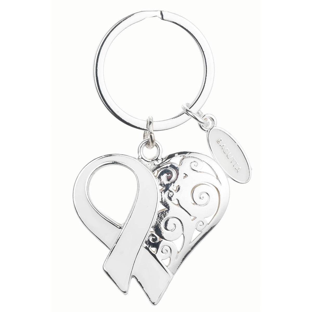 Bagutta Portachiavi Cuore Decorato con Nastro Bianco 8 cm