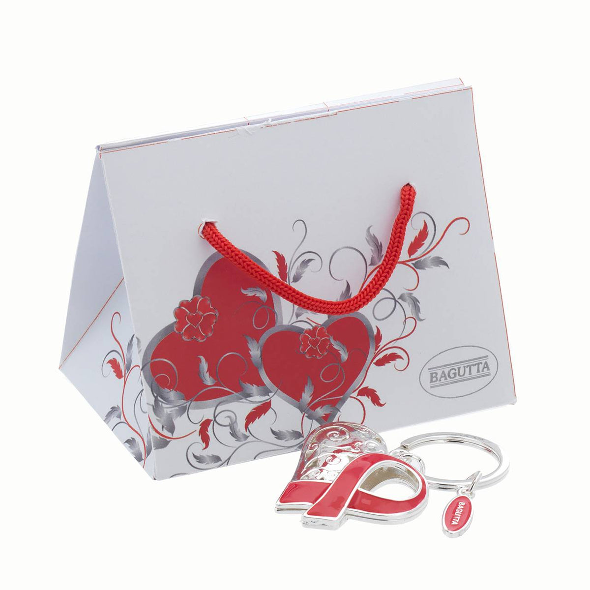 Bagutta Portachiavi Cuore Decorato con Nastro Bianco 8 cm