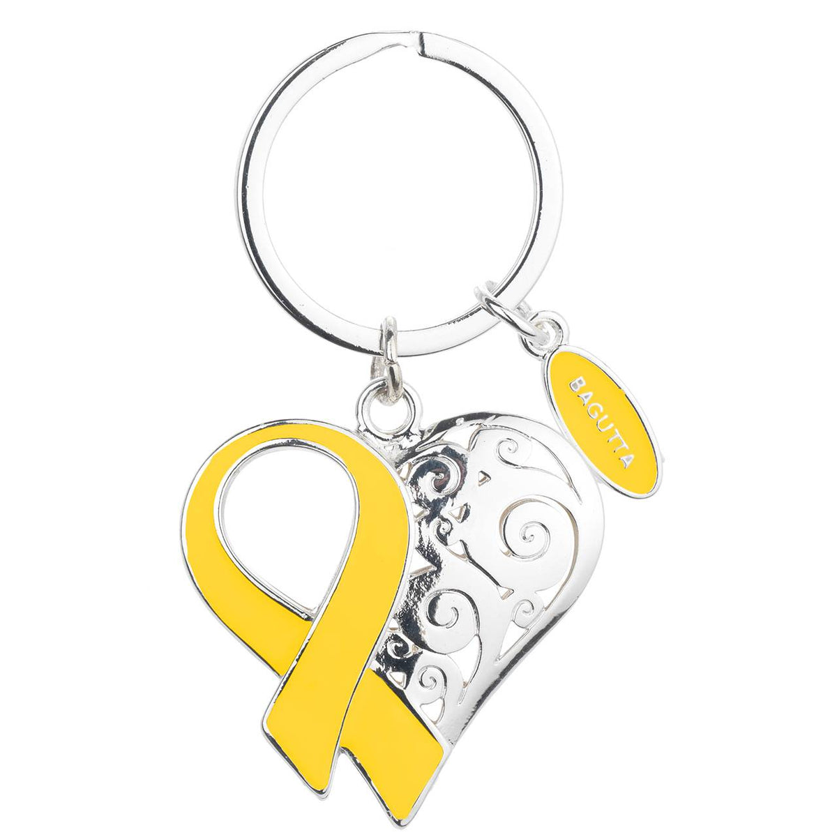 Bagutta Portachiavi Cuore Decorato con Nastro Giallo 8 cm