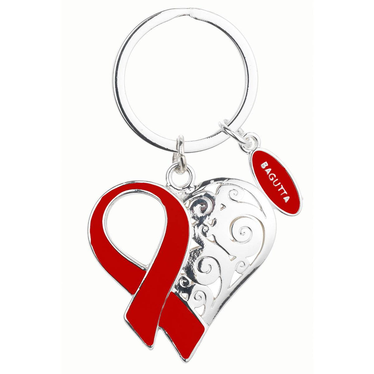 Bagutta Portachiavi Cuore Decorato con Nastro Rosso 8 cm