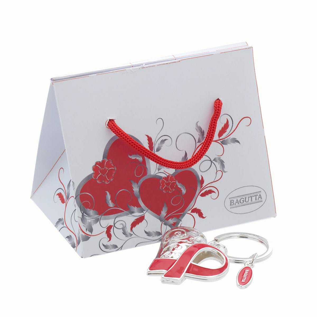 Bagutta Portachiavi Cuore Decorato con Nastro Rosso 8 cm