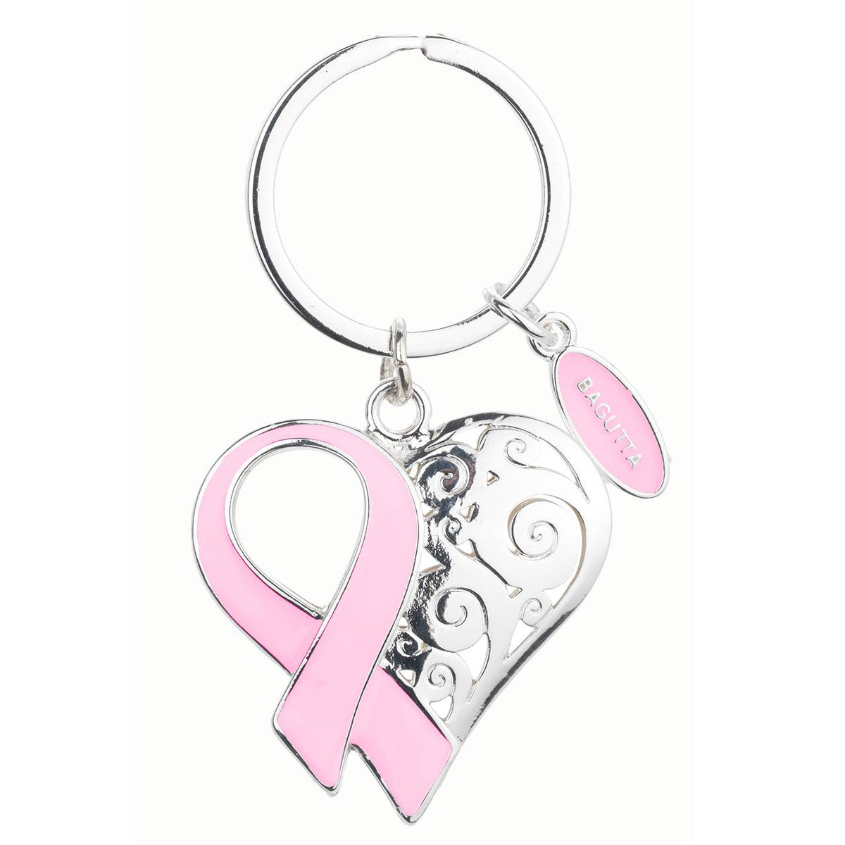 Bagutta Portachiavi Cuore Decorato con Nastro Rosa 8 cm