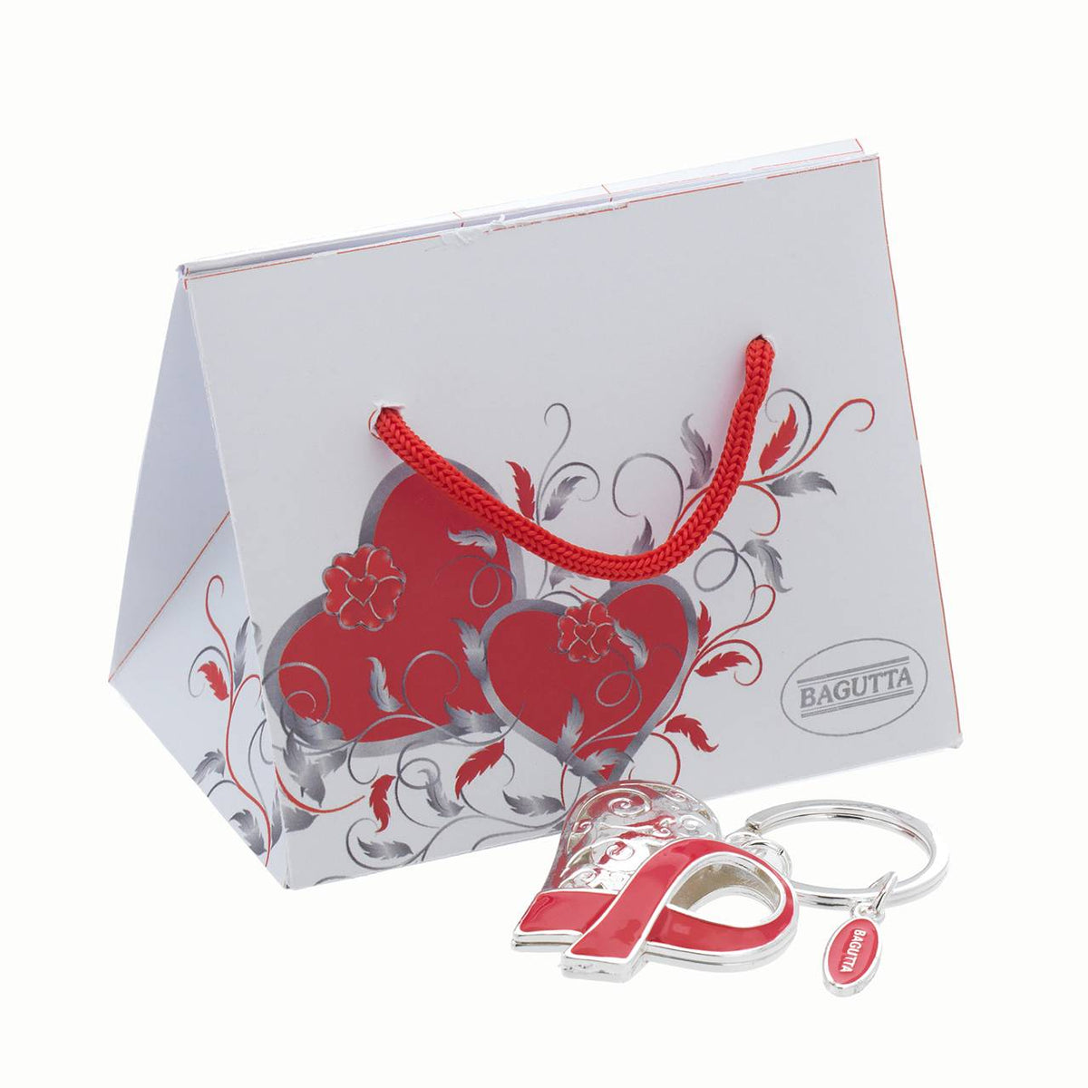 Bagutta Portachiavi Cuore Decorato con Nastro Rosa 8 cm