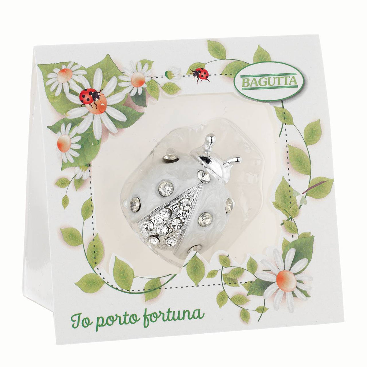 Bagutta Coccinella Portafortuna con Cristalli Bianca 4,5 cm
