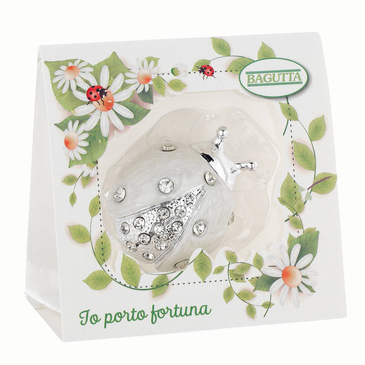 Bagutta Coccinella Portafortuna con Cristalli Bianca 6 cm