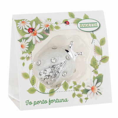 Bagutta Coccinella Portafortuna con Cristalli Bianca 6 cm