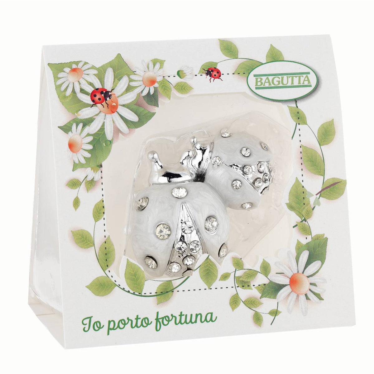 Bagutta Coppia di Coccinelle Portafortuna con Cristalli Bianche 6 cm