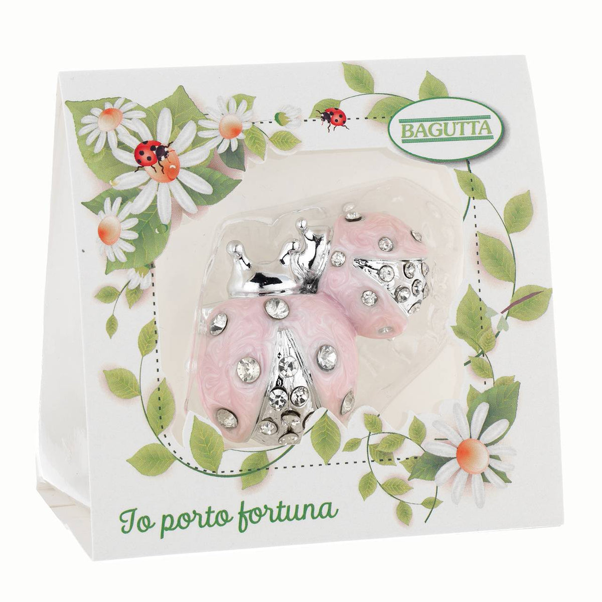 Bagutta Coppia di Coccinelle Portafortuna con Cristalli Rosa 6 cm