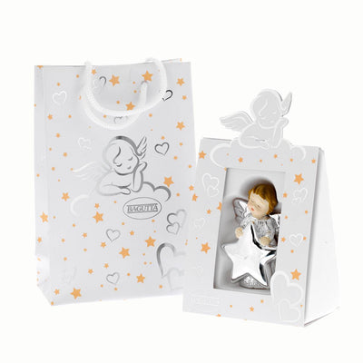 Bagutta Angioletto Argentato con Cuore in Confezione Regalo 8 cm