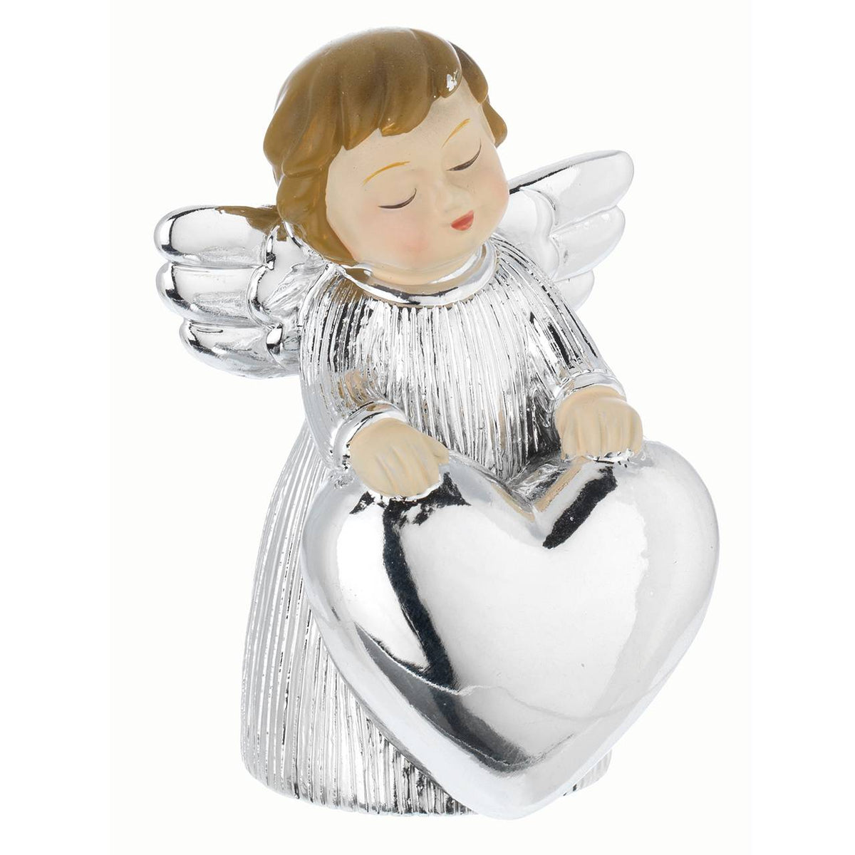 Bagutta Angioletto Argentato con Cuore Grande in Confezione Regalo 8 cm