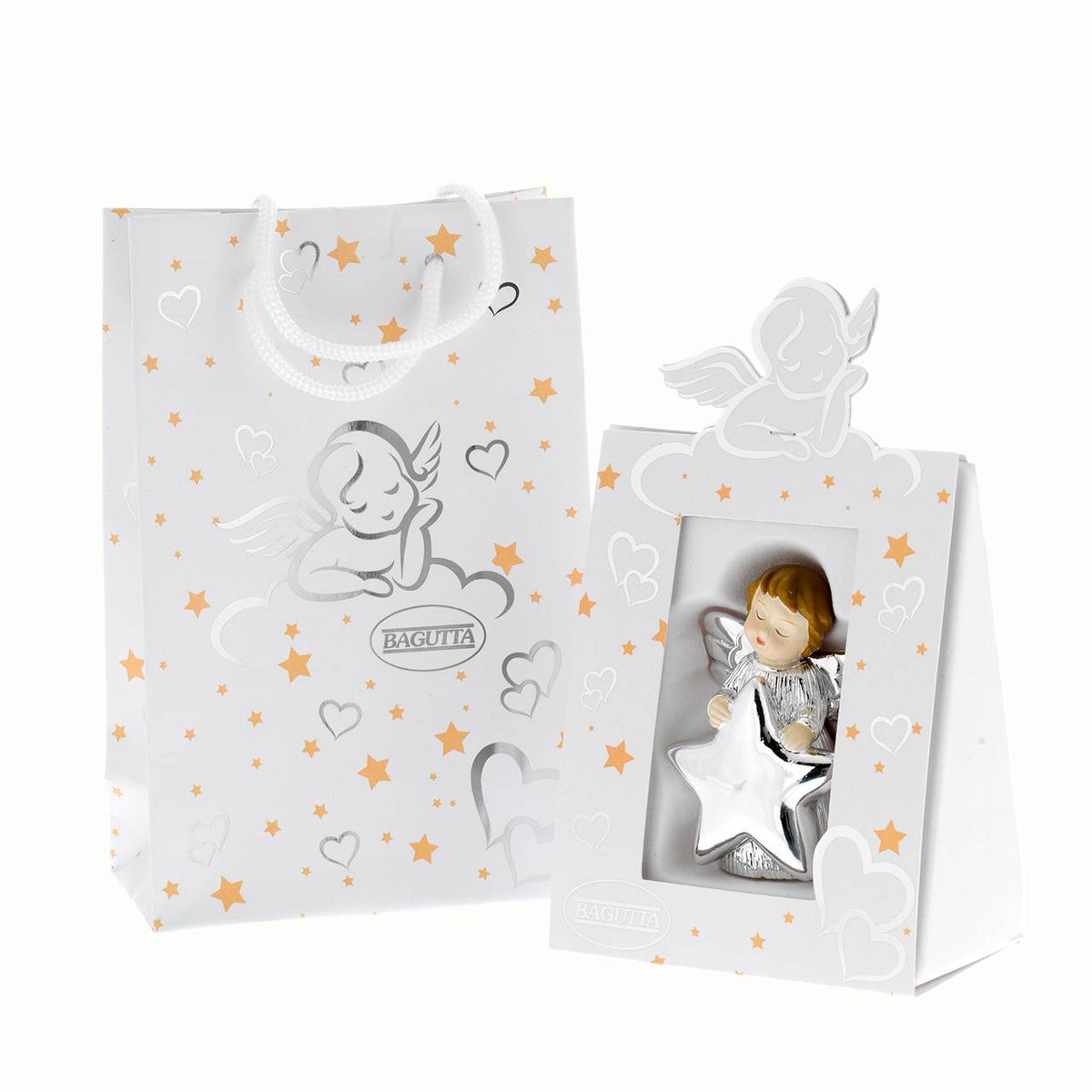 Bagutta Angioletto Argentato a Mani Giunte in Confezione Regalo 8 cm