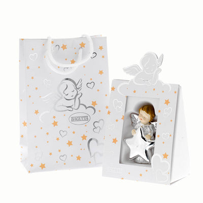 Bagutta Angioletto Argentato a Mani Giunte in Confezione Regalo 8 cm