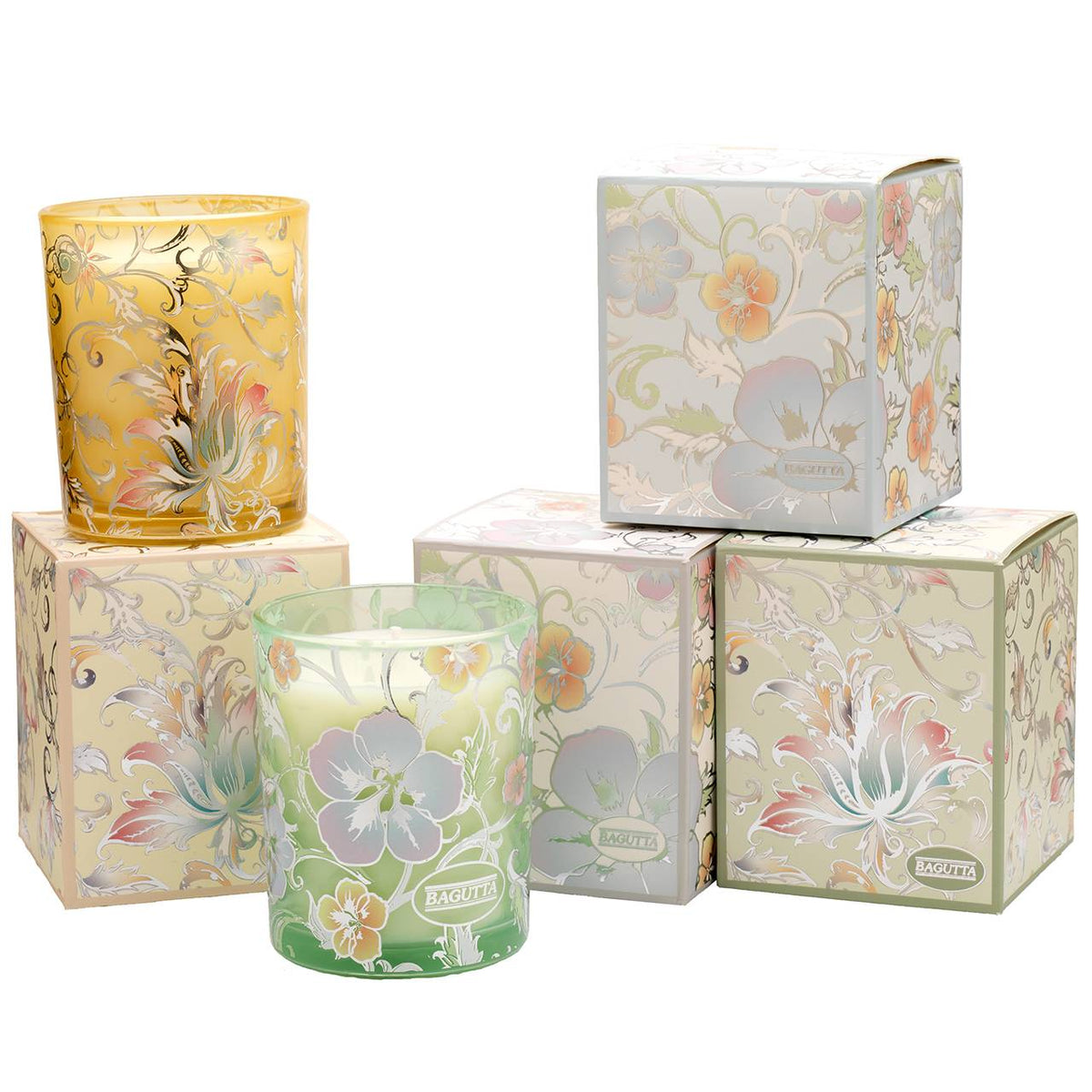 Bagutta Silver Flames Set Diffusore e Candela Cannella Decoro Foglie Azzurre 50 ml + 70 g