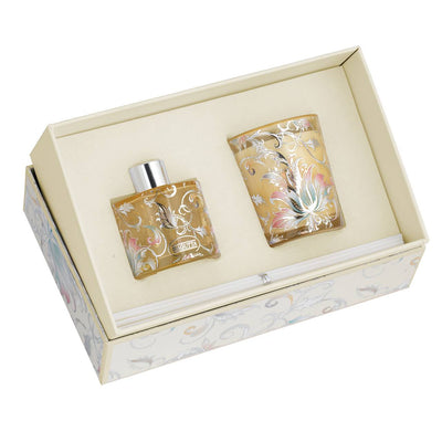 Bagutta Silver Flames Set Diffusore e Candela Limone Decoro Foglie Gialle 50 ml + 70 g