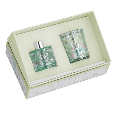 Bagutta Silver Flames Set Diffusore e Candela Lavanda Decoro Foglie Verdi 50 ml + 70 g
