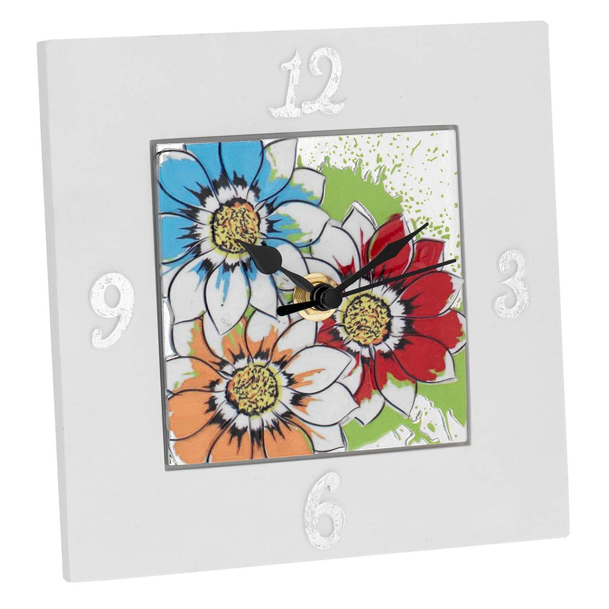 Bagutta Girasoli Multicolore Orologio da Tavolo Quadrato Bianco 15x15 cm